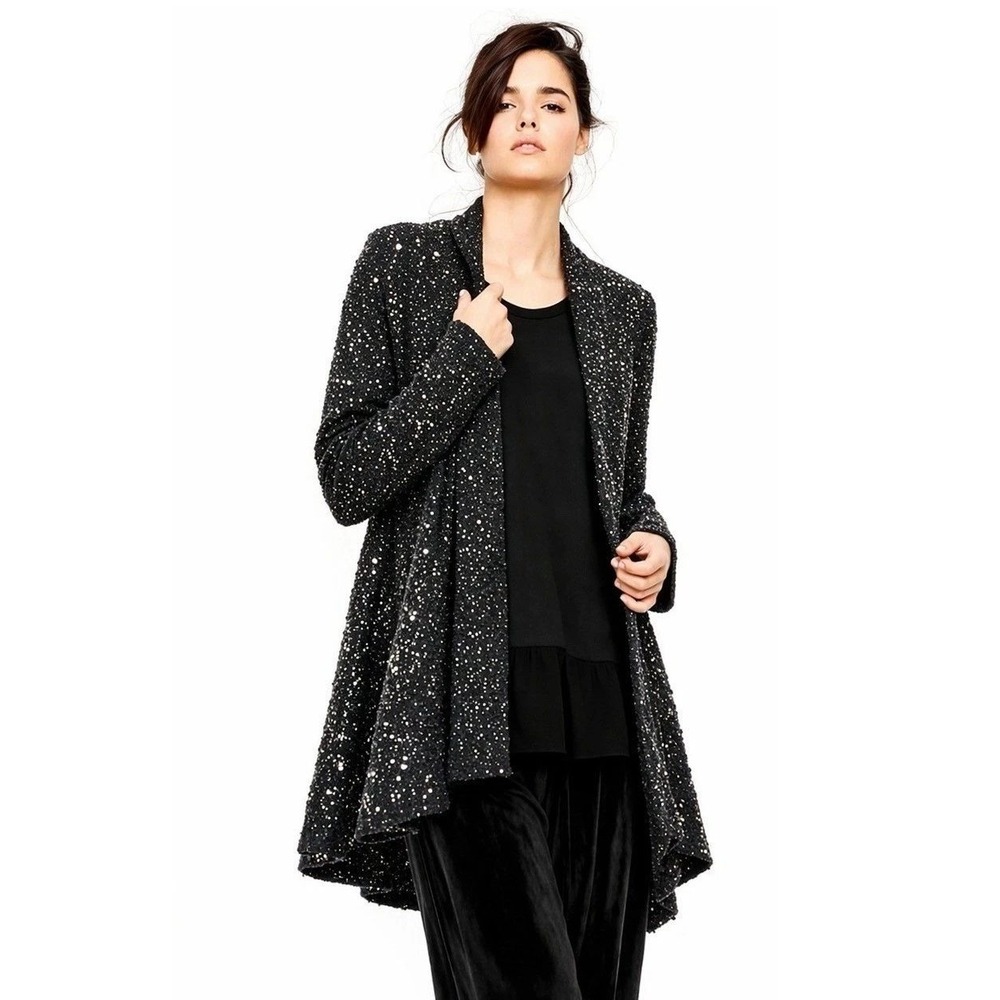 Alembika Coco Evening Jacket Black Shimmer Cardigan Open Front Size 3 Size L